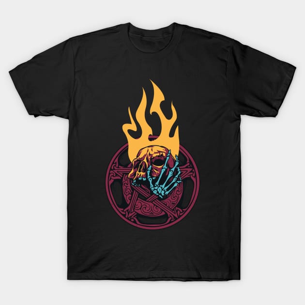 Flaming Skull T-Shirt by MinnieWilks